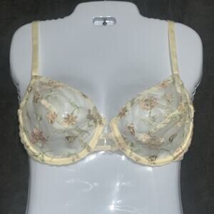 Vintage Victoria's Secret 34D Unlined Underwire Bra Sheer Lace Pastel 80s USA